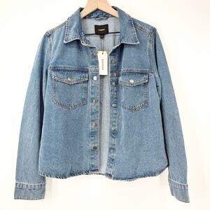 NWT Express Denim Shacket Jacket Medium 100% Cotton Snap Front Blue Casual M
